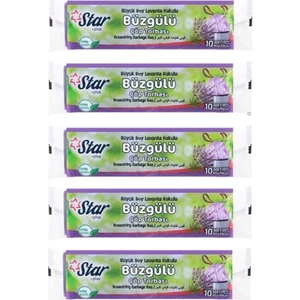 Büzgülü Çöp Torbası / Poşeti - Büyük 65X70 - Lavanta Kokulu - 5 Rulo=50' li