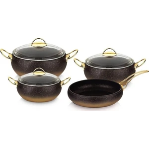 Oms 7pcs Granit Küre Tencere Seti Cam Kapak