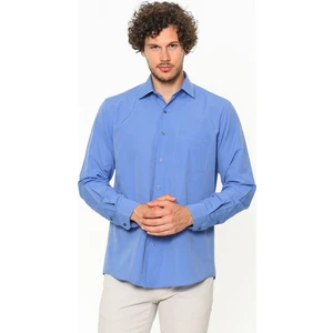 Erkek King Mavi Klasik Kesim Cepli Uzun Kol Gömlek