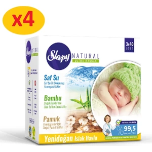 Natural Yenidoğan Islak Pamuklu Bambu Havlu 4x(3x40) (480 Yaprak)