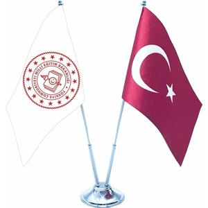 Bayrakal Milli Eğitim Yeni Logolu İkili Masa Bayrağı