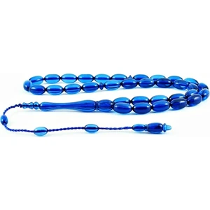 Kehribar Benzetmesi Akrilik Tesbih Arpa Kesim Mavi