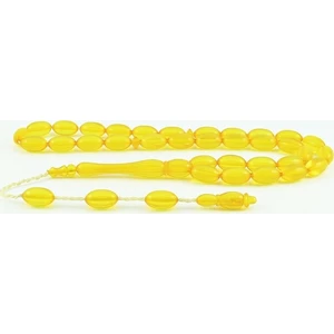 Kehribar Benzetmesi Akrilik Tesbih Arpa Kesim Sarı