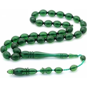 Kehribar Benzetmesi Akrilik Tesbih Arpa Kesim Yeşil