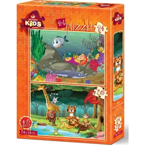 Art Çocuk Puzzle Su Altı ve Orman Hayvanları 24+35 Parça Puzzle