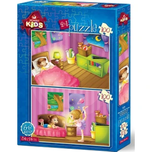 Art Çocuk Puzzle Uyku Vakti ve Bale Provası 2x100 Parça Puzzle
