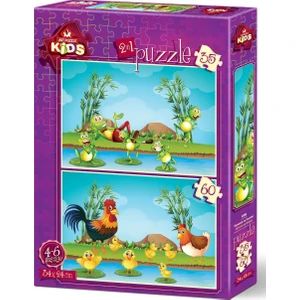 Art Çocuk Puzzle Hayvanlar ve Yavruları 35+60 Parça Puzzle