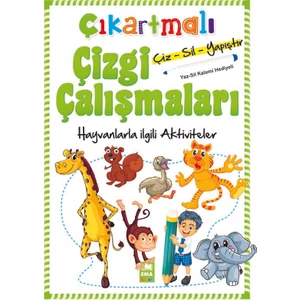 Çıkartmalı Çizgi Çalışmaları  Çizsilyapıştır  Hayvanlarla İlgili Aktiviteler  (Yazsil Kalemi Hediyeli)
