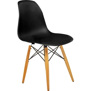 Siyah Eames Sandalye - Natural Ahşap Ayaklı