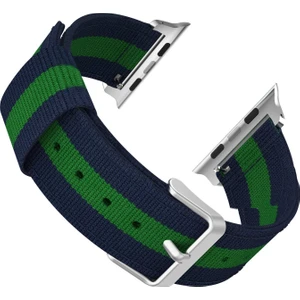 Apple Watch Uyumlu İçin 42-44 mm Pantheon Şeritli Lacivert Yeşil Kayış