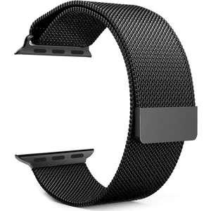 Apple Watch Uyumlu İçin 42-44 mm Siyah Milanese Mıknatıslı Kordon