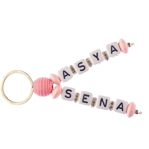 Sahi Aksesuar HBAİA04 Ahşap Boncuklu İki İsimli Anahtarlık