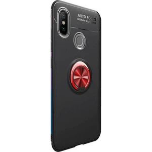 Jopus Xioami Mi A2 (6X) Kılıf Ultra Korumalı Yüzüklü Standlı Ravel Silikon - (Siyah - Kırmızı)