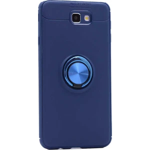 Jopus Samsung Galaxy J7 Prime Kılıf Ultra Korumalı Yüzüklü Standlı Ravel Silikon - (Lacivert) + Cam Ekran Koruyucu