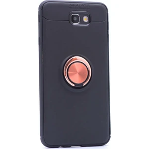 Jopus Samsung Galaxy J7 Prime Kılıf Ultra Korumalı Yüzüklü Standlı Ravel Silikon - (Siyah - Rose Gold) + Cam Ekran Koruyucu