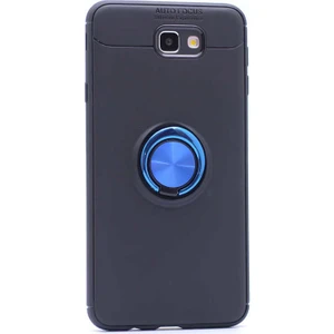 Jopus Samsung Galaxy J7 Prime Kılıf Ultra Korumalı Yüzüklü Standlı Ravel Silikon - (Siyah - Mavi) + Cam Ekran Koruyucu