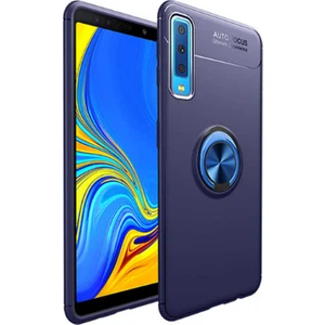 Jopus Samsung Galaxy A7 2018 Kılıf Ultra Korumalı Yüzüklü Standlı Ravel Silikon - (Lacivert) + Cam Ekran Koruyucu