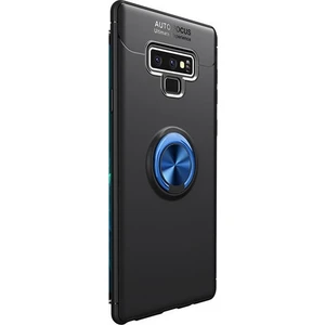 Jopus Samsung Galaxy Note 9 Kılıf Ultra Korumalı Yüzüklü Standlı Ravel Silikon - (Siyah - Mavi) + Cam Ekran Koruyucu