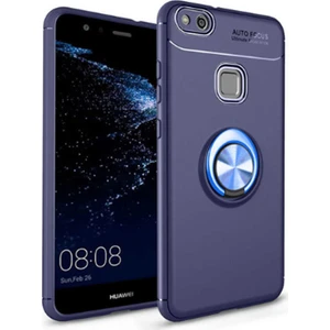 Jopus Huawei P10 Lite Kılıf Ultra Korumalı Yüzüklü Standlı Ravel Silikon - (Lacivert) + Cam Ekran Koruyucu