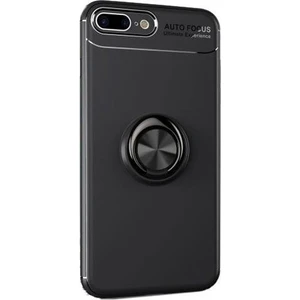 Jopus Apple iPhone 6 Plus Kılıf Ultra Korumalı Yüzüklü Standlı Ravel Silikon - (Siyah) + Cam Ekran Koruyucu