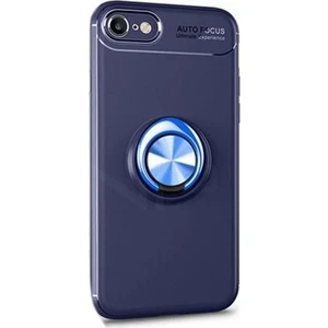Jopus Apple iPhone 6 Plus Kılıf Ultra Korumalı Yüzüklü Standlı Ravel Silikon - (Lacivert) + Cam Ekran Koruyucu