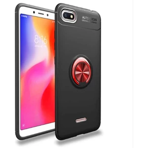 Jopus Xioami Redmi 6A Kılıf Ultra Korumalı Yüzüklü Standlı Ravel Silikon - (Siyah - Kırmızı) + Cam Ekran Koruyucu