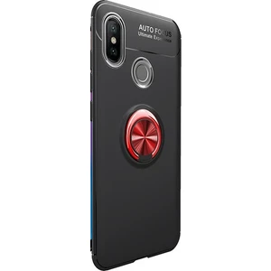 Jopus Xioami Mi 8 SE Kılıf Ultra Korumalı Yüzüklü Standlı Ravel Silikon - (Siyah - Kırmızı) + Cam Ekran Koruyucu