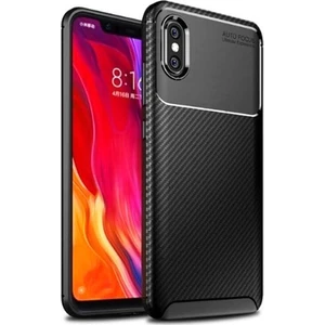 Jopus Xioami Mi 8 Pro Kılıf Karbon Desenli Lux Negro Silikon - Siyah + Cam Ekran Koruyucu