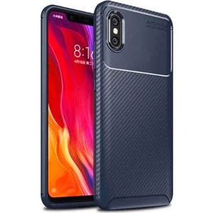 Jopus Xioami Mi 8 Pro Kılıf Karbon Desenli Lux Negro Silikon - Lacivert + Cam Ekran Koruyucu