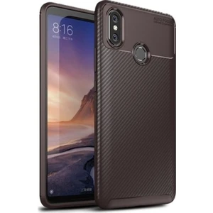 Jopus Xioami Mi Max 3 Kılıf Karbon Desenli Lux Negro Silikon - Kahverengi + Nano Ekran Koruyucu