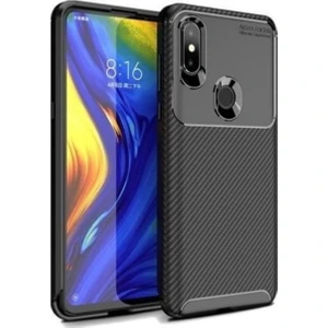 Jopus Xioami Mi Mix 3 Kılıf Karbon Desenli Lux Negro Silikon - Siyah + Nano Ekran Koruyucu