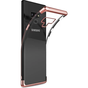 Jopus Samsung Galaxy Note 9 Dört Köşe Renkli Şeffaf Lazer Silikon - Rose