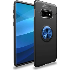 Jopus Samsung Galaxy S10 Kılıf Ultra Korumalı Yüzüklü Standlı Ravel Silikon - Siyah Mavi + 3D Ekran Koruyucu