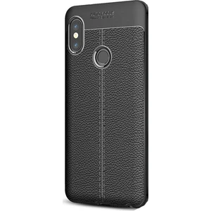 Jopus Xioami Redmi Note 5 Pro Kılıf Deri Desenli Lüx Niss Silikon - Siyah
