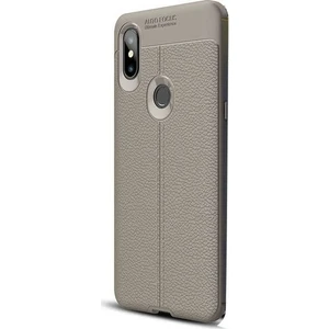 Jopus Xioami Mi Mix 3 Kılıf Deri Desenli Lüx Niss Silikon - Gri