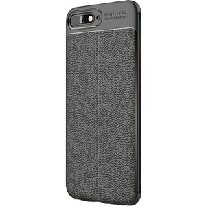 Jopus Huawei Y6 2018 Kılıf Deri Desenli Lüx Niss Silikon - Siyah