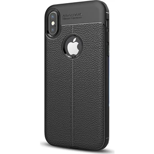 Jopus Apple iPhone X Kılıf Deri Desenli Lüx Niss Silikon - Siyah + Cam Ekran Koruyucu