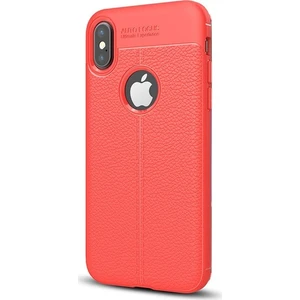 Jopus Apple iPhone X Kılıf Deri Desenli Lüx Niss Silikon - Kırmızı + Cam Ekran Koruyucu