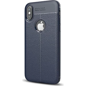 Jopus Apple iPhone XS Max Kılıf Deri Desenli Lüx Niss Silikon - Lacivert + Cam Ekran Koruyucu