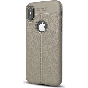 Jopus Apple iPhone XS Max Kılıf Deri Desenli Lüx Niss Silikon - Gri + Cam Ekran Koruyucu