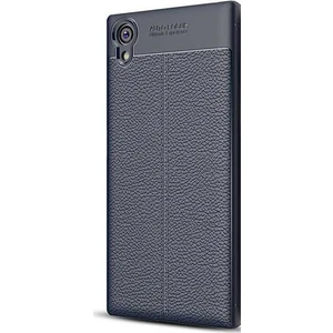 Jopus Sony Xperia XA1 Plus Kılıf Deri Desenli Lüx Niss Silikon - Lacivert + Cam Ekran Koruyucu