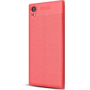 Jopus Sony Xperia XA1 Plus Kılıf Deri Desenli Lüx Niss Silikon - Kırmızı + Cam Ekran Koruyucu