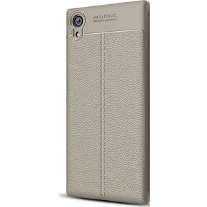 Jopus Sony Xperia XA1 Plus Kılıf Deri Desenli Lüx Niss Silikon - Gri + Cam Ekran Koruyucu