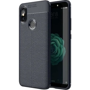 Jopus Xioami Redmi S2 Kılıf Deri Desenli Lüx Niss Silikon - Lacivert + Cam Ekran Koruyucu