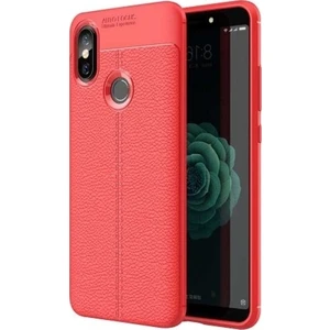 Jopus Xioami Redmi S2 Kılıf Deri Desenli Lüx Niss Silikon - Kırmızı + Cam Ekran Koruyucu