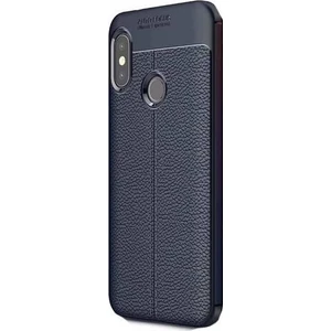 Jopus Xioami Mi A2 - 6X Kılıf Deri Desenli Lüx Niss Silikon - Lacivert + Cam Ekran Koruyucu