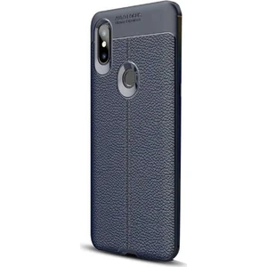 Jopus Xioami Mi Mix 3 Kılıf Deri Desenli Lüx Niss Silikon - Lacivert + Cam Ekran Koruyucu