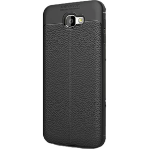 Jopus Samsung Galaxy J5 Prime Kılıf Deri Desenli Lüx Niss Silikon - Siyah + Cam Ekran Koruyucu
