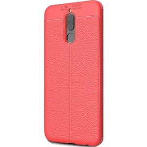 Jopus Huawei Mate 10 Lite Kılıf Deri Desenli Lüx Niss Silikon - Kırmızı + Cam Ekran Koruyucu