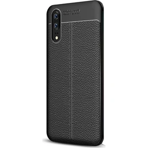 Jopus Huawei P20 Kılıf Deri Desenli Lüx Niss Silikon - Siyah + Cam Ekran Koruyucu